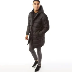 Herre Allenb Polstret Hættetrøje Lang Liniejakke Sort