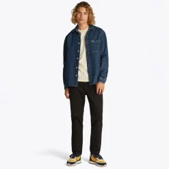 Herre Almindelig Langærmet Skjorte Denim Medium