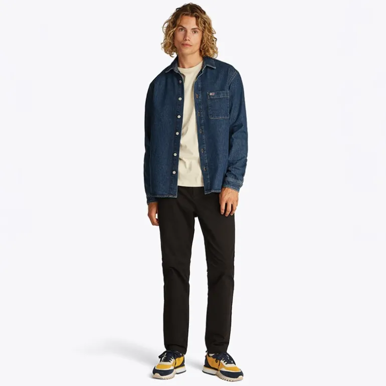 Herre Almindelig Langærmet Skjorte Denim Medium