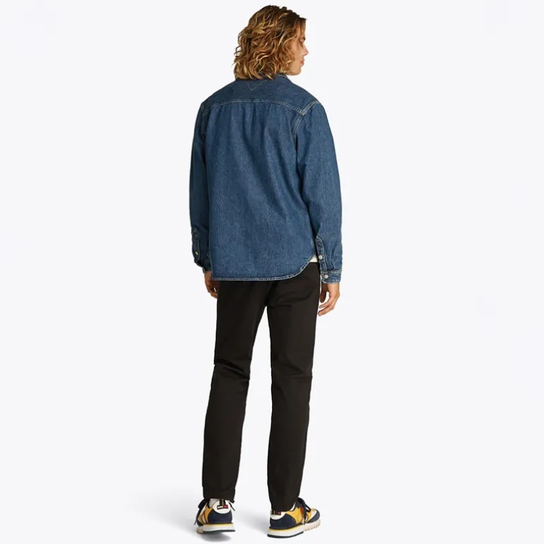 Herre Almindelig Langærmet Skjorte Denim Medium