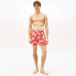 Herre Badeshorts Tropisk Blomsterprint Strålende Orange