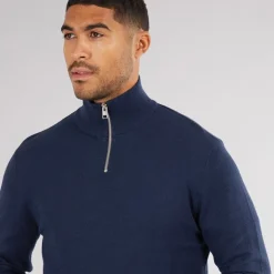 Herre Basis Strik Høj Hals Lynlås Jumper Navy