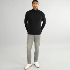 Herre Basis Strik Rullekrave Jumper Sort