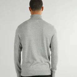 Herre Basis Strik Rullekrave Jumper Lysegrå Mel
