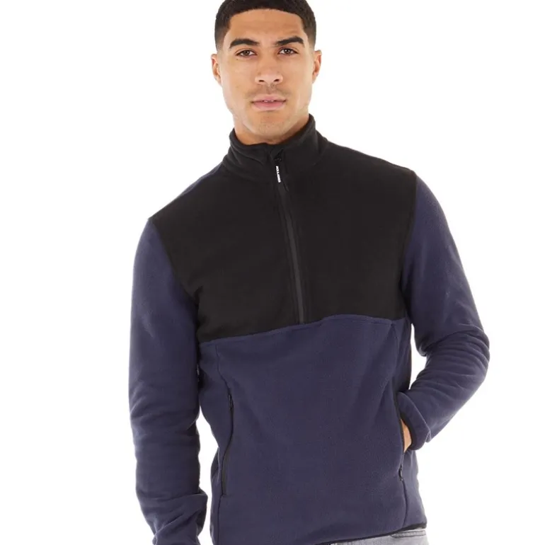 Herre Blå Fleece Halvzip-Blazer med Flamme