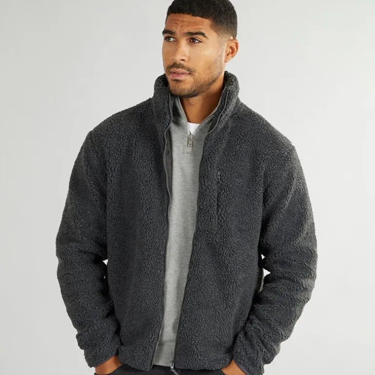 Herre Borg Fleece med Høj Hals Mørkegrå Mel