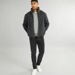 Herre Borg Fleece med Høj Hals Mørkegrå Mel