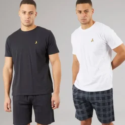 Herre Carson To Pak T-shirts Og Shorts Loungewear Sæt Navy/Hvid