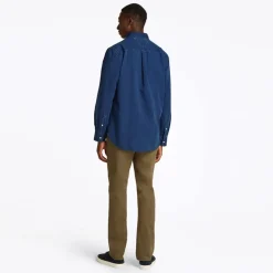 Herre Chambray Langærmet Skjorte Mørk Blå Chambray