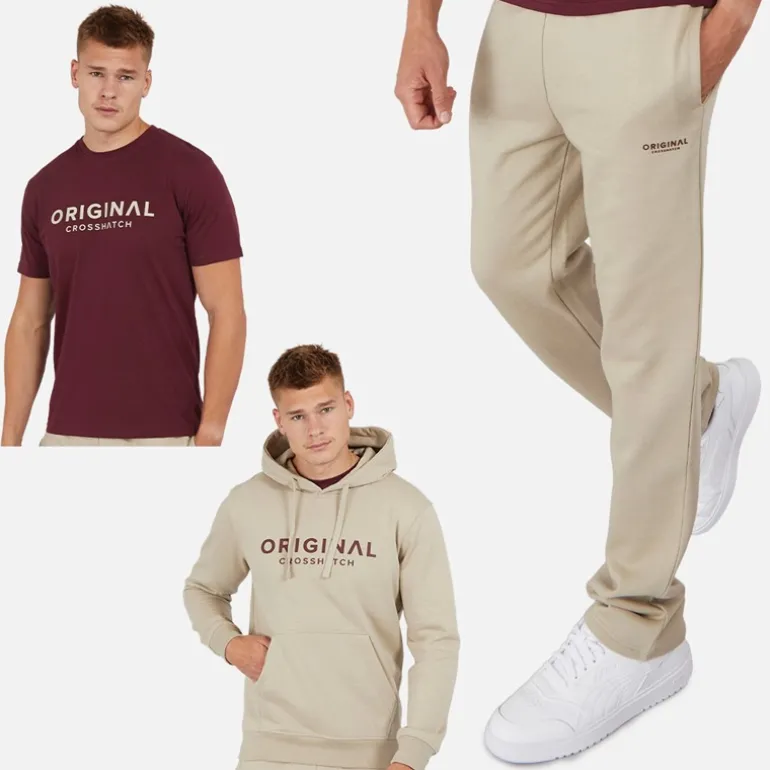 Herre Chemberry Hættetrøje T-shirt Og Joggingbukser Med Åben Kant Sæt Stone/Burgundy