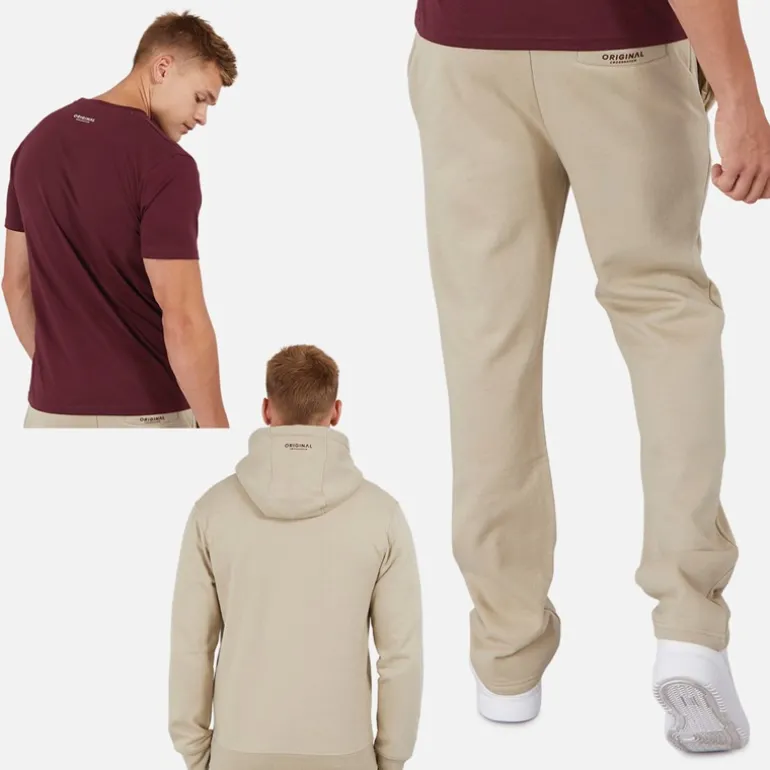 Herre Chemberry Hættetrøje T-shirt Og Joggingbukser Med Åben Kant Sæt Stone/Burgundy