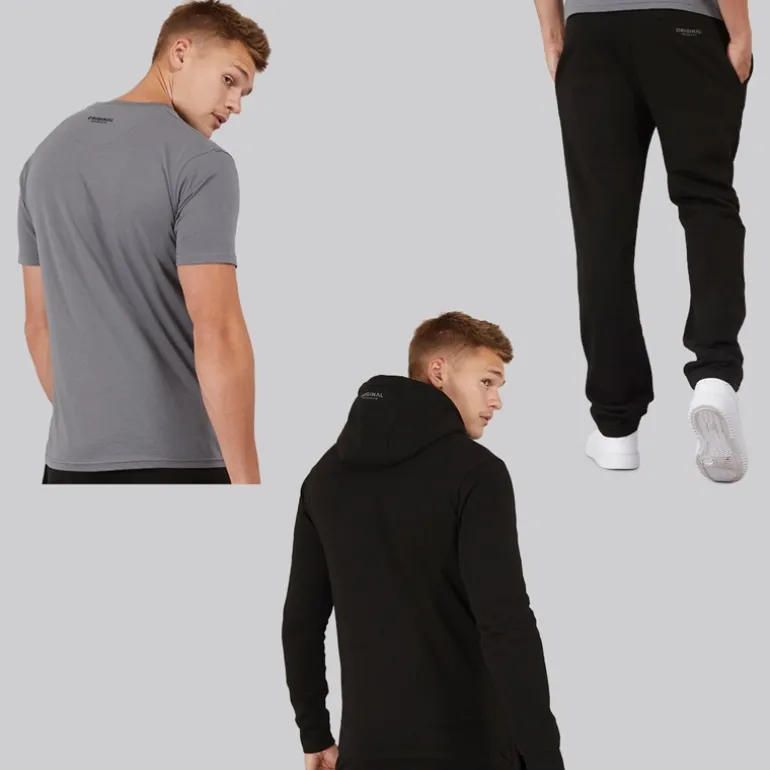 Herre Chemberry Hættetrøje T-shirt Og Joggingbukser Med Åben Kant Sæt Sort/Koksgrå