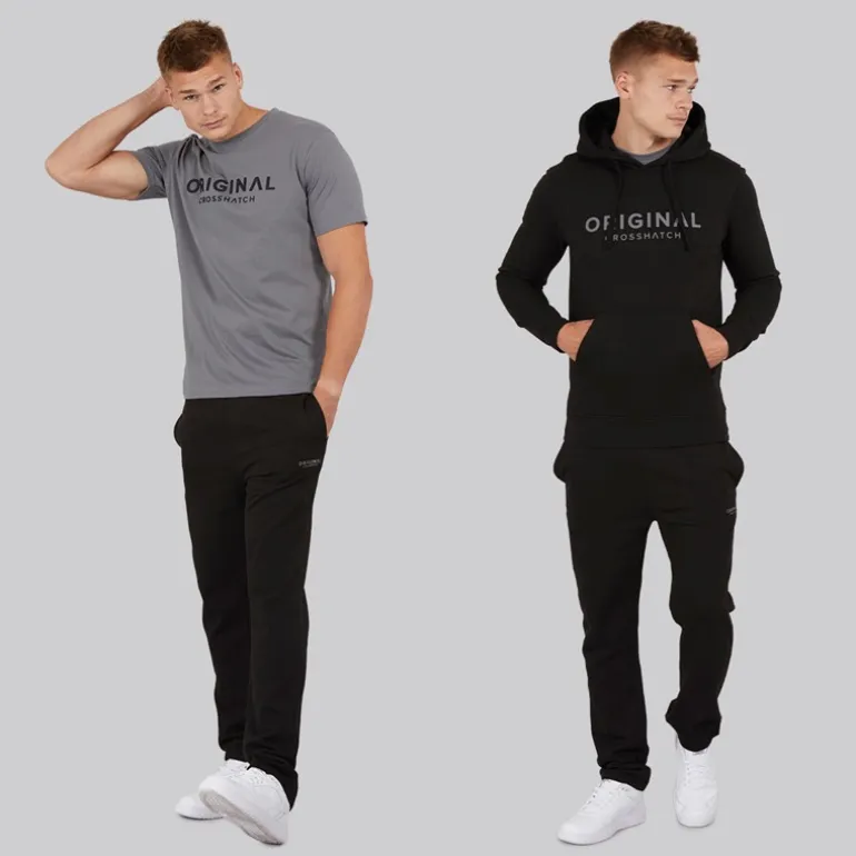 Herre Chemberry Hættetrøje T-shirt Og Joggingbukser Med Åben Kant Sæt Sort/Koksgrå