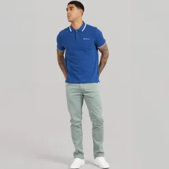 Herre dobbelt stribet polo skjorte Royal Blue