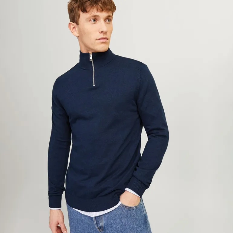 Herre Emil Strik 1/2 Zip Jumper Navy