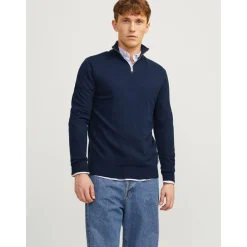Herre Emil Strik 1/2 Zip Jumper Navy