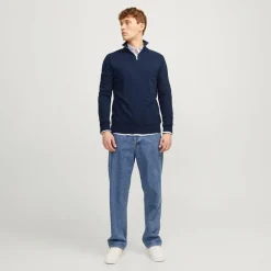 Herre Emil Strik 1/2 Zip Jumper Navy