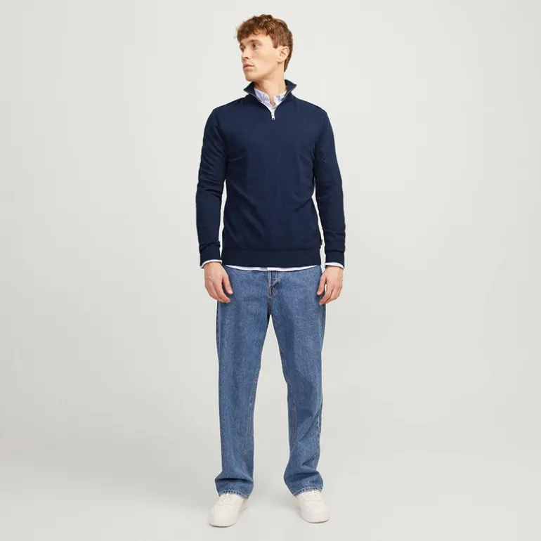 Herre Emil Strik 1/2 Zip Jumper Navy