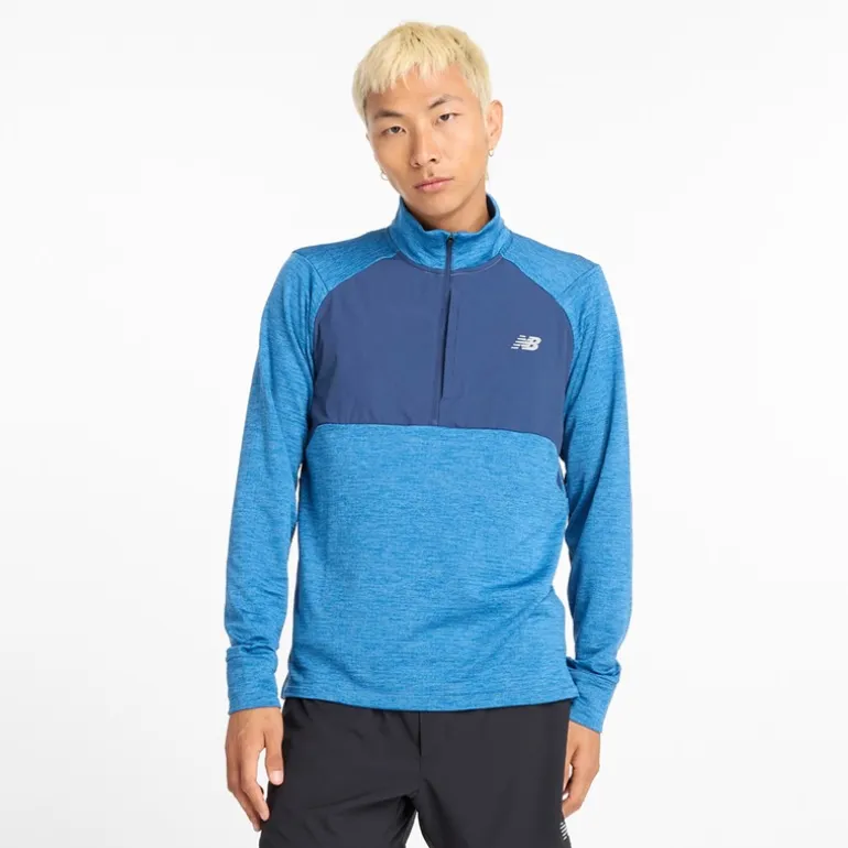 Herre Essential Heat Grid 1/2 Zip Løbeoverdel Heron Blå