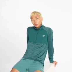 Herre Essential Heat Grid 1 /​ 2 Zip Løbe Top New Spruce