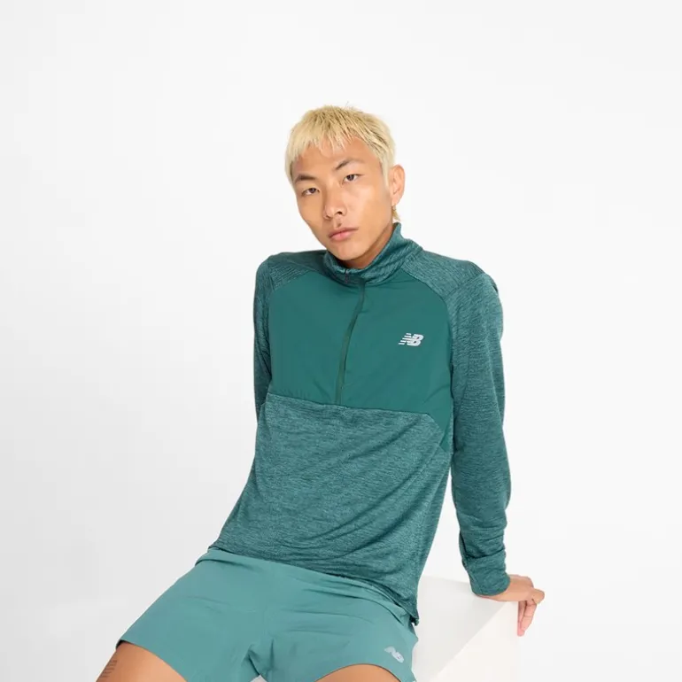 Herre Essential Heat Grid 1 / 2 Zip Løbe Top New Spruce