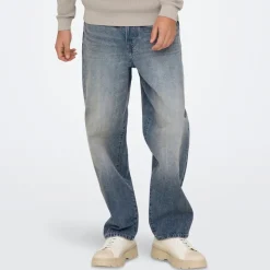 Herre Fade Løse Jeans Special Blue Grey Denim