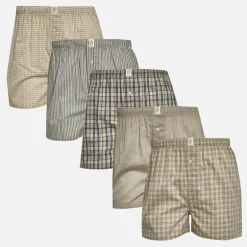 Herre Fem Pak Vævede Boksershorts Multi 5 Taupe/​Taupe Ecru Check/​Taupe Ecru Check/​Taupe Ecru Gingham/​Taupe Ecru Stribe