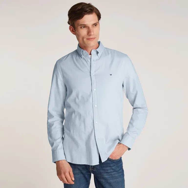 Herre Flex Dobby Langærmet Skjorte Breezy Blå