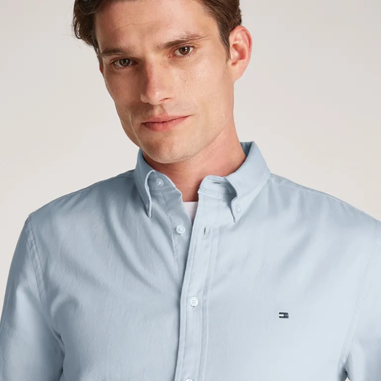 Herre Flex Dobby Langærmet Skjorte Breezy Blå