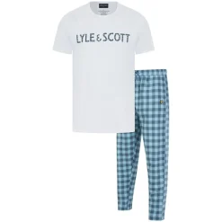 Herre Holden T-shirt og ternede loungesæt Bright White/​Blue Check
