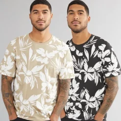 Herre Jeff AOP To-pak Blomster T-shirts Sort/​Crockery