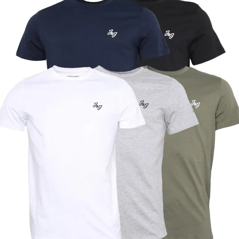 Herre Joseph Fem Pakke T-shirts Marineblå / Hvid / Grå / Støvet Oliven / Sort