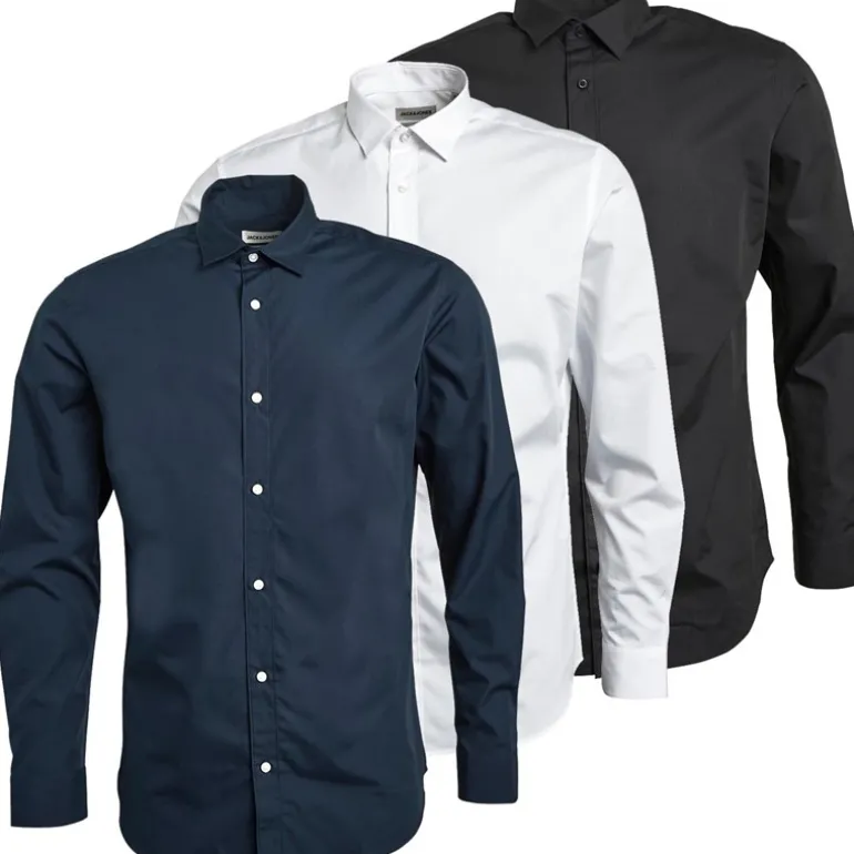 Herre Joseph Tre-pakke Langærmede Skjorter Blå/Hvid/Sort