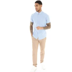 Herre Klassisk Kortærmet Oxford Skjorte Kasjmir Blå