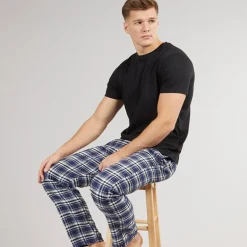 Herre Lager Natsæt Sort/Sort Blå Ternet