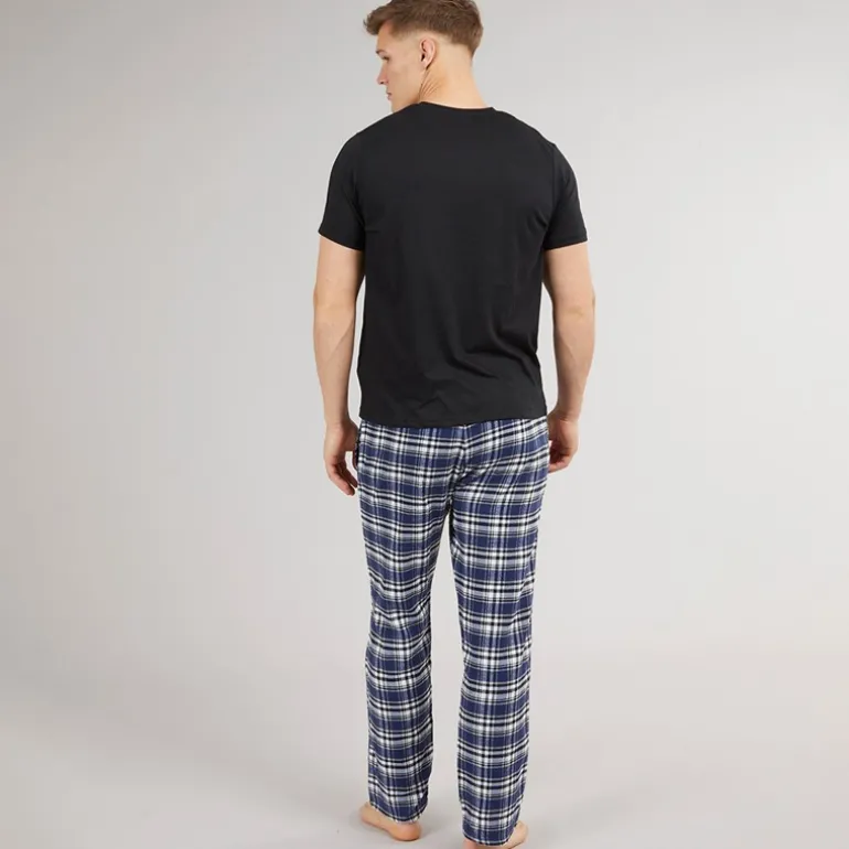 Herre Lager Natsæt Sort/Sort Blå Ternet