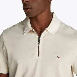 Herre Merceriseret Pique Polo med Lynlås Ivory Petal