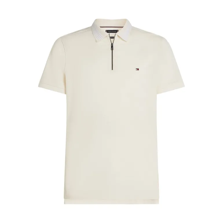 Herre Merceriseret Pique Polo med Lynlås Ivory Petal