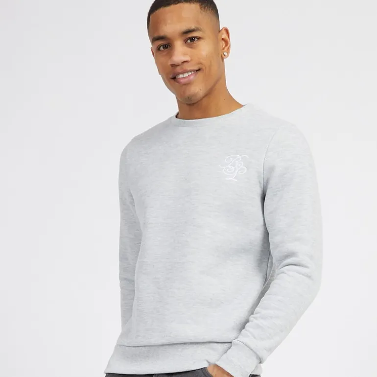 Herre Middelalder Crew Neck Sweatshirt Lysegrå Melange/Hvid