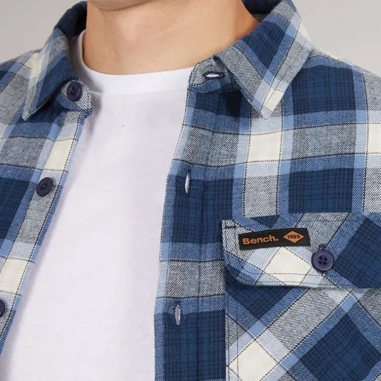 Herre Paddy Langærmet Vatteret Skjorte Blå Tjek