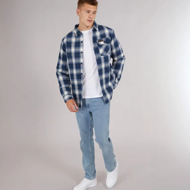 Herre Paddy Langærmet Vatteret Skjorte Blå Tjek