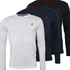 Herre 3-pak Langærmede T-shirts Mix Hvid/​Sort/​Marineblå