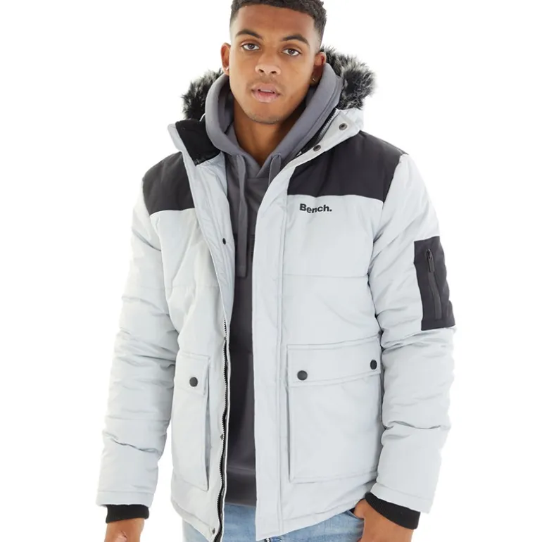 Herre Pelsbesat Hætte Pudejakke Frostgrå