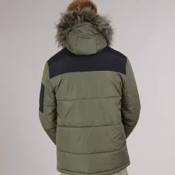 Herre Pelsbesat Hætteforsynet Vatteret Ripstop Parka Khaki/​Sort