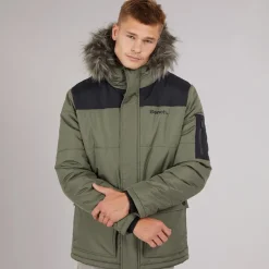 Herre Pelsbesat Hætteforsynet Vatteret Ripstop Parka Khaki/​Sort