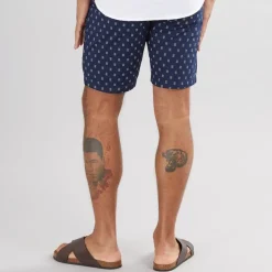 Herre Poplin Stribet Print Resort Shorts Mørkeblå