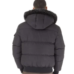 Herre Pufferjakke med pelshætte Sort