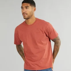 Herre Rød Tab Vintage T Shirt Garment Farvet Rød Maling