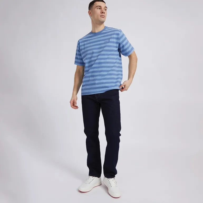 Herre Rød Tab Vintage T-shirt Bardo Stribet Bleget Denim