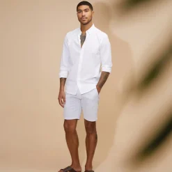 Herre Seersucker Stribede Shorts Lyseblå